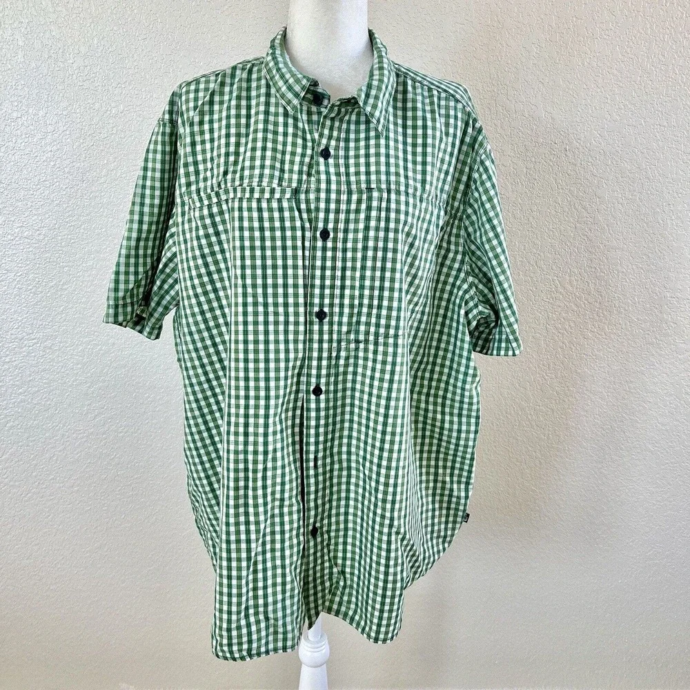The North Face Shirt Mens XXL Green Plaid Short Sleeve Button Up Outdoor Vented